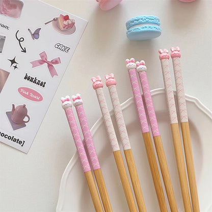 Bunny Love Chopsticks 🐇💕 - Whimsical Wooden Utensils for Sushi & Noodles - Fun for All Ages! 🍜🥢 - Pixie Quill