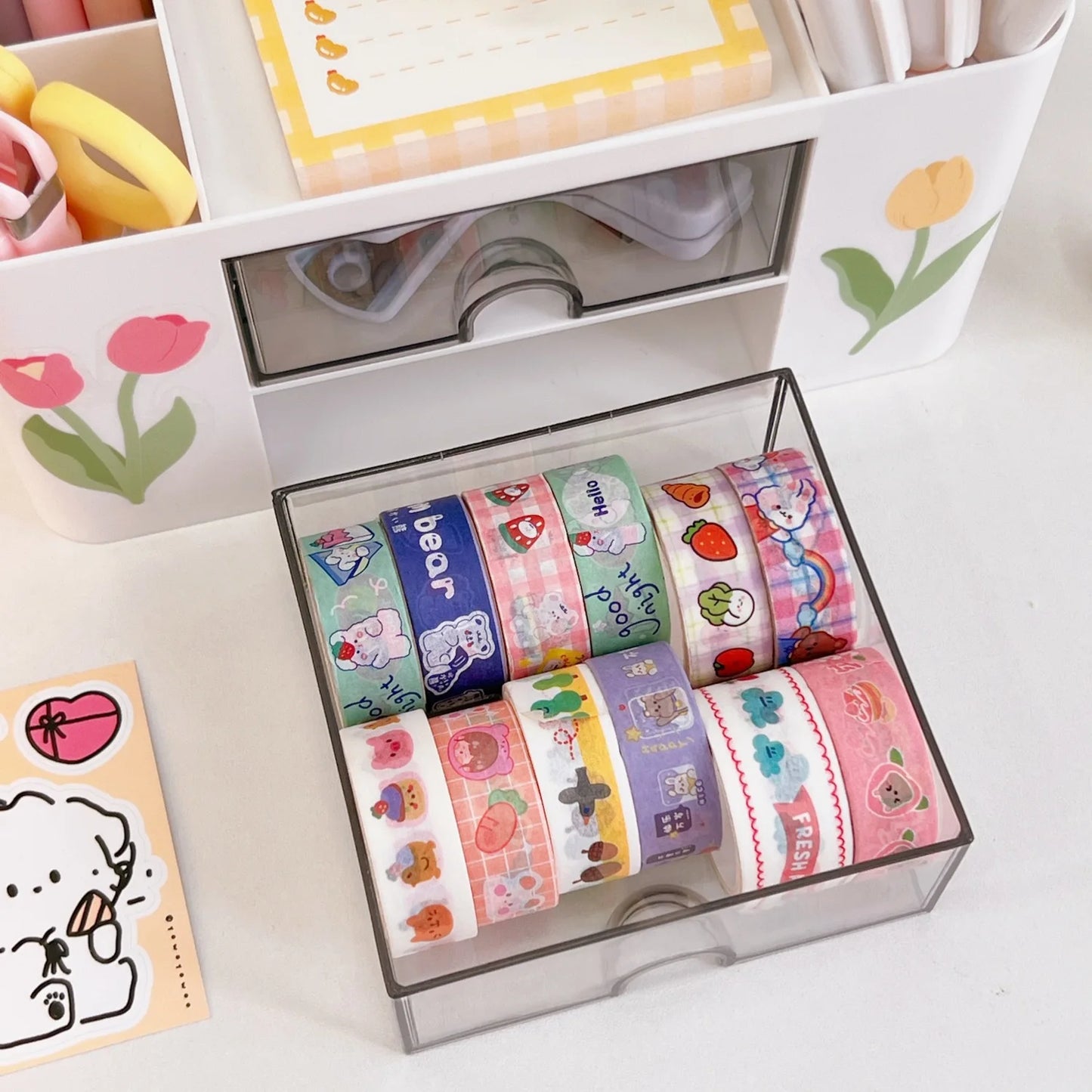 Kawaii Desktop Pen Holder 🌈✨ Cute Storage Box with Drawer for Office & School Supplies 🖊️📏