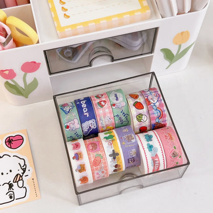 Kawaii Desktop Pen Holder 🌈✨ Cute Storage Box with Drawer for Office & School Supplies 🖊️📏