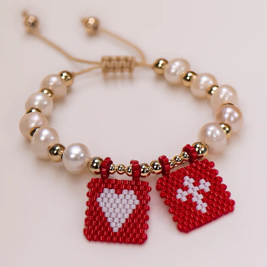 Woven Pearl Cross Heart Bracelet Beaded Miyuki Boho Christian Religious Charm Jewelry Womens 2023 Fashion Love Blessing Gift