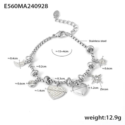 Kawaii Moon & Heart Stainless Steel Charm Bracelet 🌙💖 | Cute Luxury Jewelry Gift for Women 🎁✨