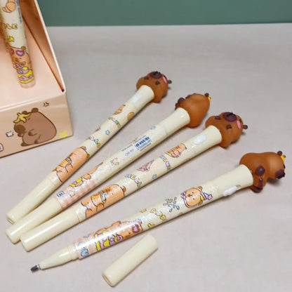 Kawaii Capybara Glow Gel Pen Set ✨🐾 | 0.5mm Black Ink | Cute Stationery for Kids & Office Supplies 🎨✏️