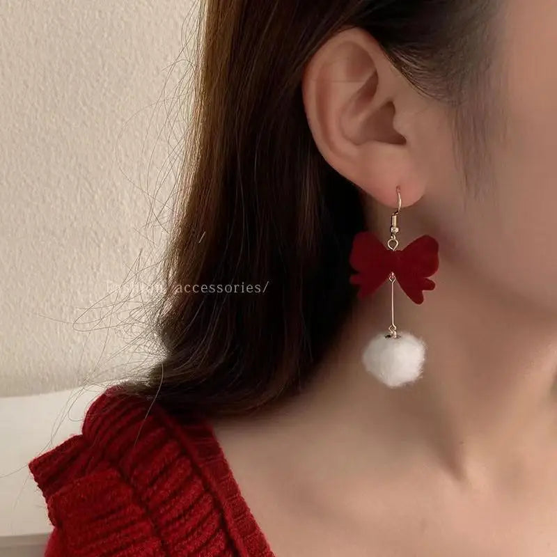 Charming Wine Red Bow Pearl Tassel Earrings 🎀🌟 | Kawaii 2024 Bridal Jewelry ✨