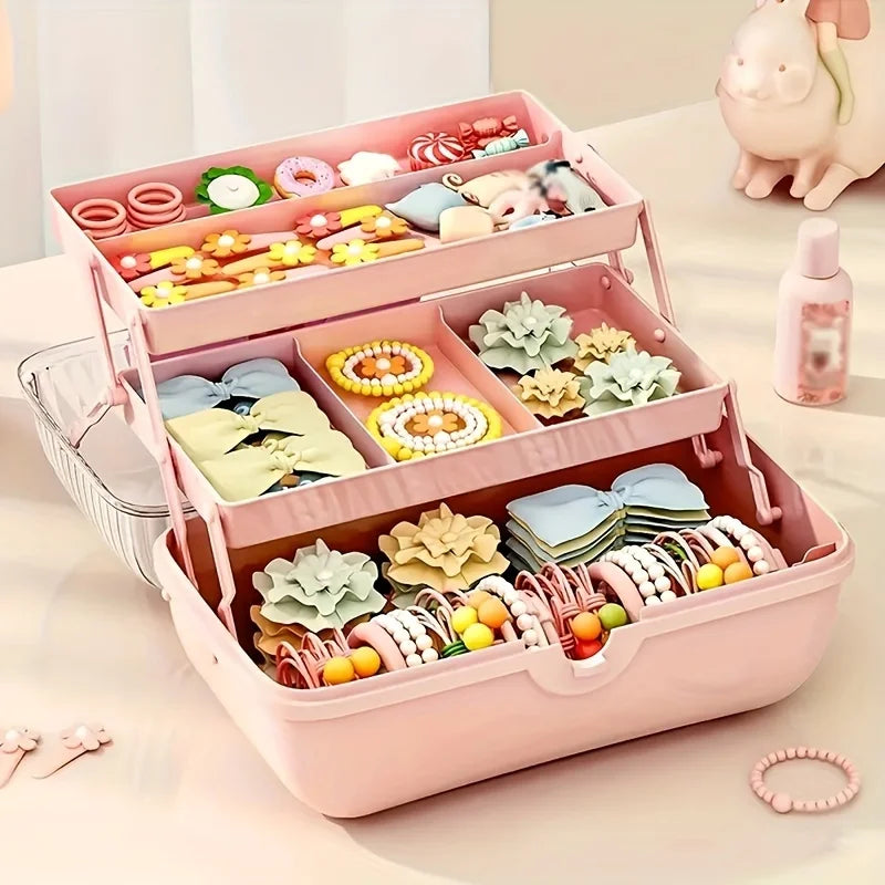 Kawaii Cartoon Storage Box 🐰✨ - Large Capacity Jewelry & Hair Accessories Organizer with Transparent Lid - Adorable Bedroom Decor!