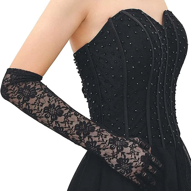 Transparent Lace Flower Mesh Gloves With Bowknot For Lolita Cosplay Party 🧤🌸