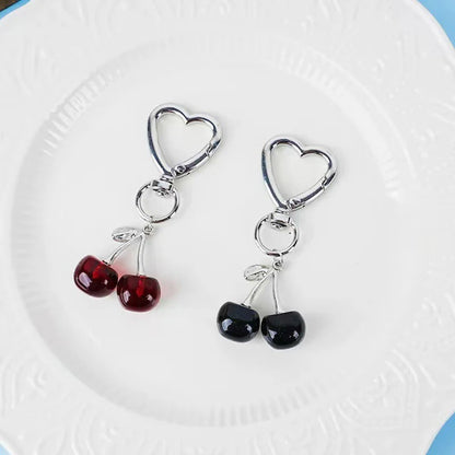 Heart Shaped Resin Cherry Keychain With Lobster Clasp Cute Bag Charm 💖🍒