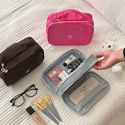 Kawaii Heart Tote Bag 💖 | Spacious Makeup Organizer for Daily Essentials ✨ | Adorable Travel Toiletry Case 🌸