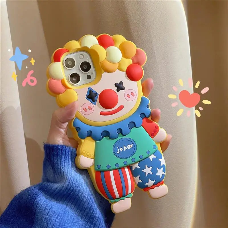 Kawaii 3D Cartoon Joker Clown Silicone Phone Case for iPhone 16/15/14 Pro Max - Shockproof & Adorable 🤡📱✨