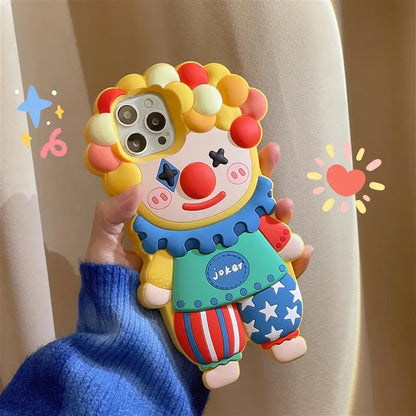 Kawaii 3D Cartoon Joker Clown Silicone Phone Case for iPhone 16/15/14 Pro Max - Shockproof & Adorable 🤡📱✨