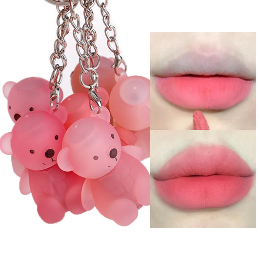 ✨ Adorable Bear Keychain Lip Mud - 12 Fun Colors! 💄 Matte & Waterproof Velvet Lipstick for All Skin Types 🌈 Long-Lasting Lips Makeup! 🐻