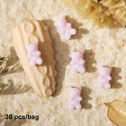 Cute Kawaii 3D Bear Bow Nail Art Charms ✨🎀 - 30pcs Macaron Matte Resin Decorations for DIY Nail Designs! 💅🐻