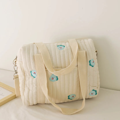 Kawaii Bear Embroidered Baby Diaper Bag 🐻💕 | Stylish Quilted Mummy Messenger Bag for Newborn Care & Stroller Storage 🌈✨