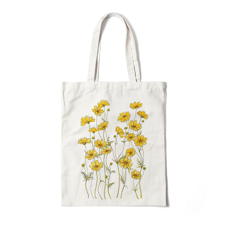 Kawaii Floral Canvas Tote 🌼💖 | Cute Eco-Friendly Shoulder Bag for School & Shopping 🌸✨