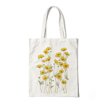Kawaii Floral Canvas Tote 🌼💖 | Cute Eco-Friendly Shoulder Bag for School & Shopping 🌸✨