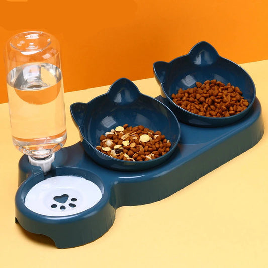 Kawaii 3-in-1 Cat Feeder & Water Dispenser 🐾💕 | Adorable Double Bowl Set for Small Pets 🐱💧 | Cute Cat Accessories