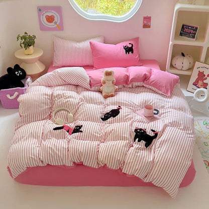 Kawaii Cat Dreamland Bedding Set 🐱💜 Cozy Duvet, Sheets & Pillowcases for Happy Sleep! 🌟✨