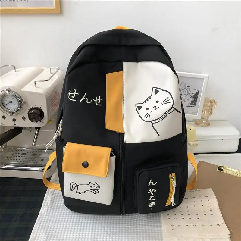 Kawaii Cat Backpack for Kids 🐾 | Large Capacity School Bag 🎒 | Cute Animal Print Design 🌈