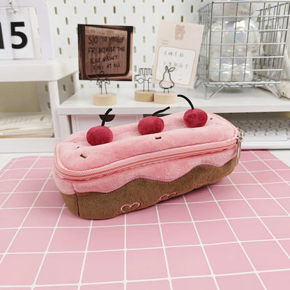 Adorable Plush Cherry Cake Pencil Case 🍒✨