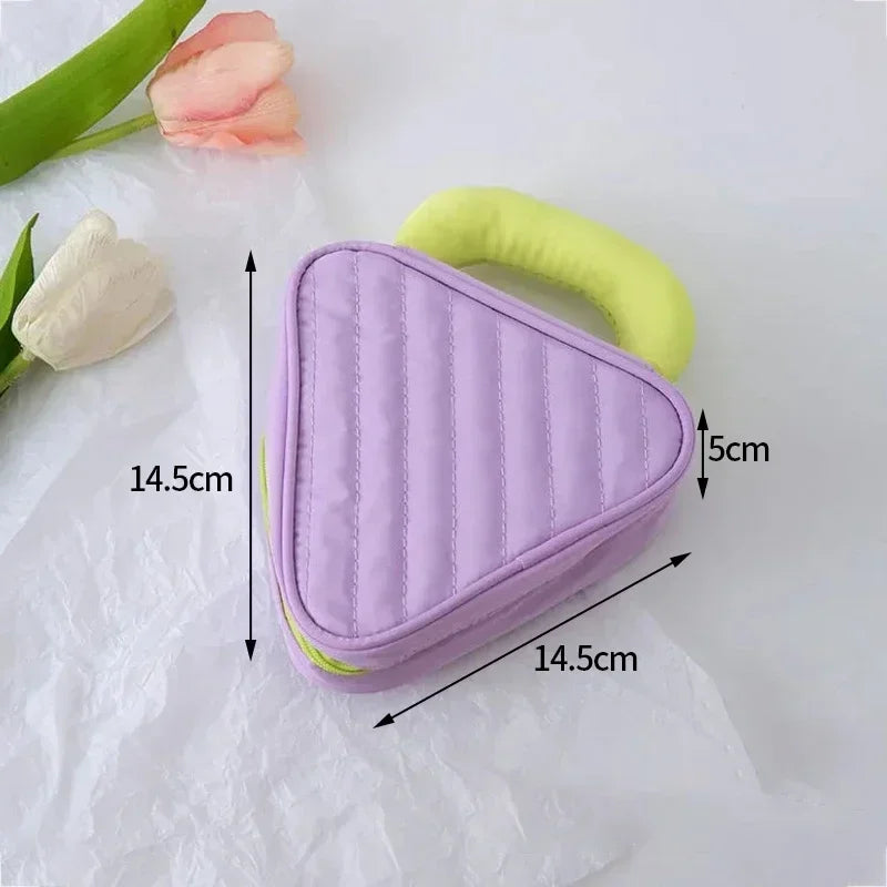 Kawaii Triangle Makeup Pouch 🌟 Cute Travel Cosmetic Bag 👜 Zipper Organizer for Toiletries & Beauty Essentials 🎀