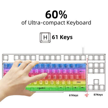 Kawaii HXSJ 60% Transparent Gaming Keyboard 🌈✨ | RGB Backlit & Waterproof 61 Keys for PC/Mac 🎮💖