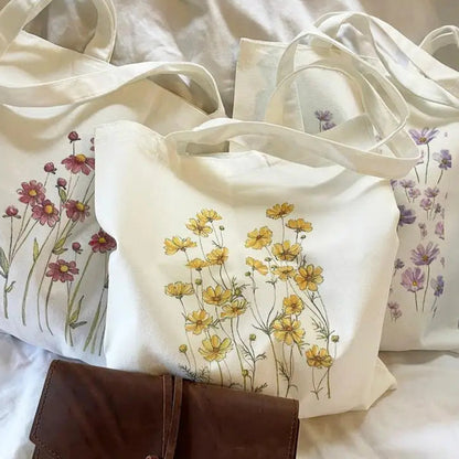 Kawaii Floral Canvas Tote 🌼💖 | Cute Eco-Friendly Shoulder Bag for School & Shopping 🌸✨