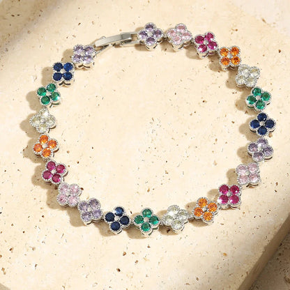 Kawaii Colorful Floral Zircon Bracelets 🌸✨ | ZAKOL's Playful Party Jewelry for Women 🎉