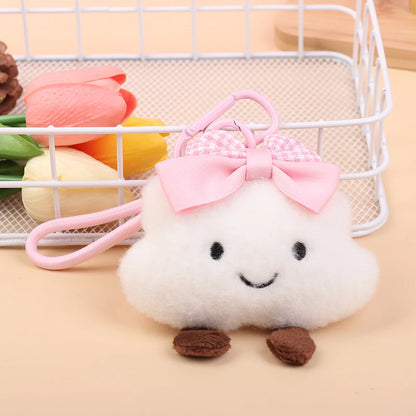 Cloud Bow Plush Keychain Cute Cloud Doll Bag Charm Soft Stuffed Accessory 🎀🧸