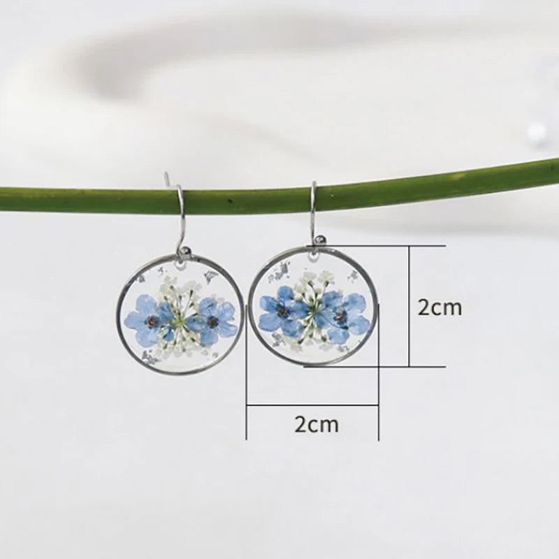 Elegant Pressed Flower Earrings For Women Natural Blue Floral Drop Earrings Handmake Epoxy Resin Plant Earring Jewelry Wholesale