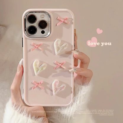 💕 Adorable 3D Pearl Love Heart Phone Case for iPhone - Soft Silicone Bumper 🎀✨