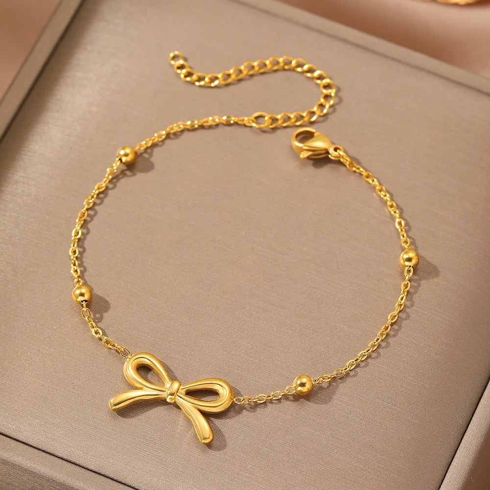 Kawaii Heart Bow Stainless Steel Bracelet 💖✨ Cute & Trendy Jewelry for Everyday Wear 🎀