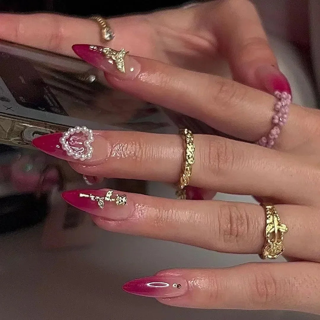 Kawaii Strawberry Bear Nail Art Set 🍓🐻 | 24 Adorable False Nails for Women & Girls ✨