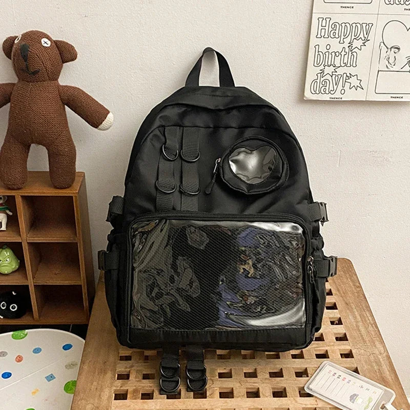 Collage Style Itabag Backpack For Teens Love Heart Transparent JK Laptop Bag 🎒💖