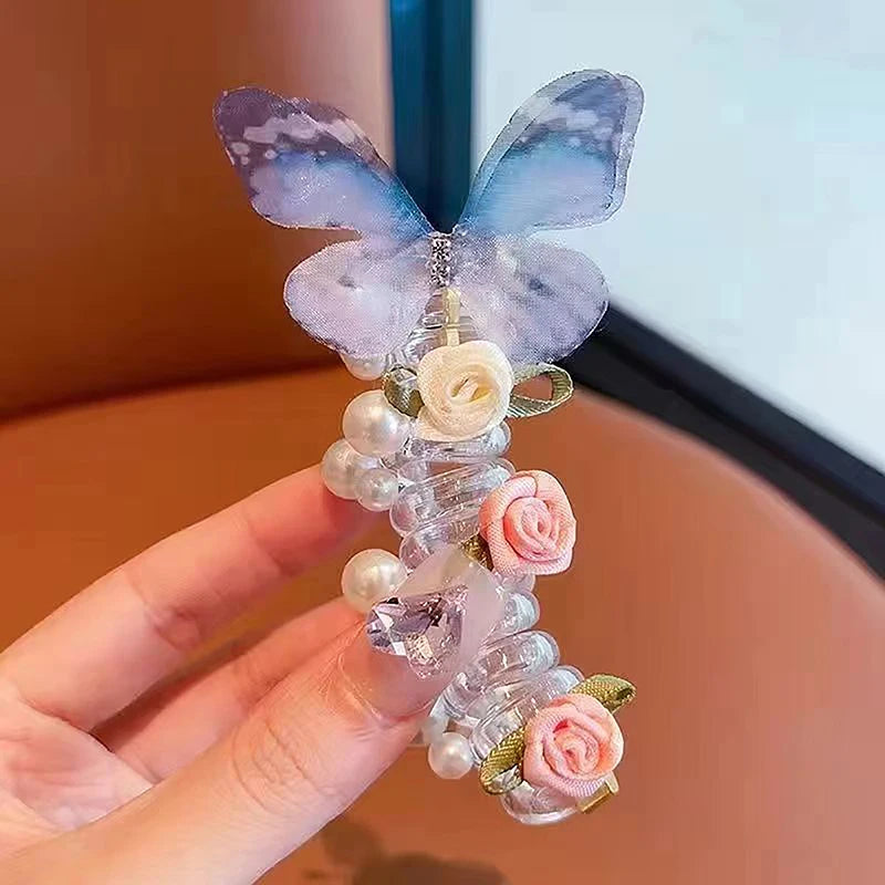 Kawaii Butterfly Hair Rope 🦋✨ | Sweet Floral Phone Line Ponytail Holder for Girls & Women 🌸🌟