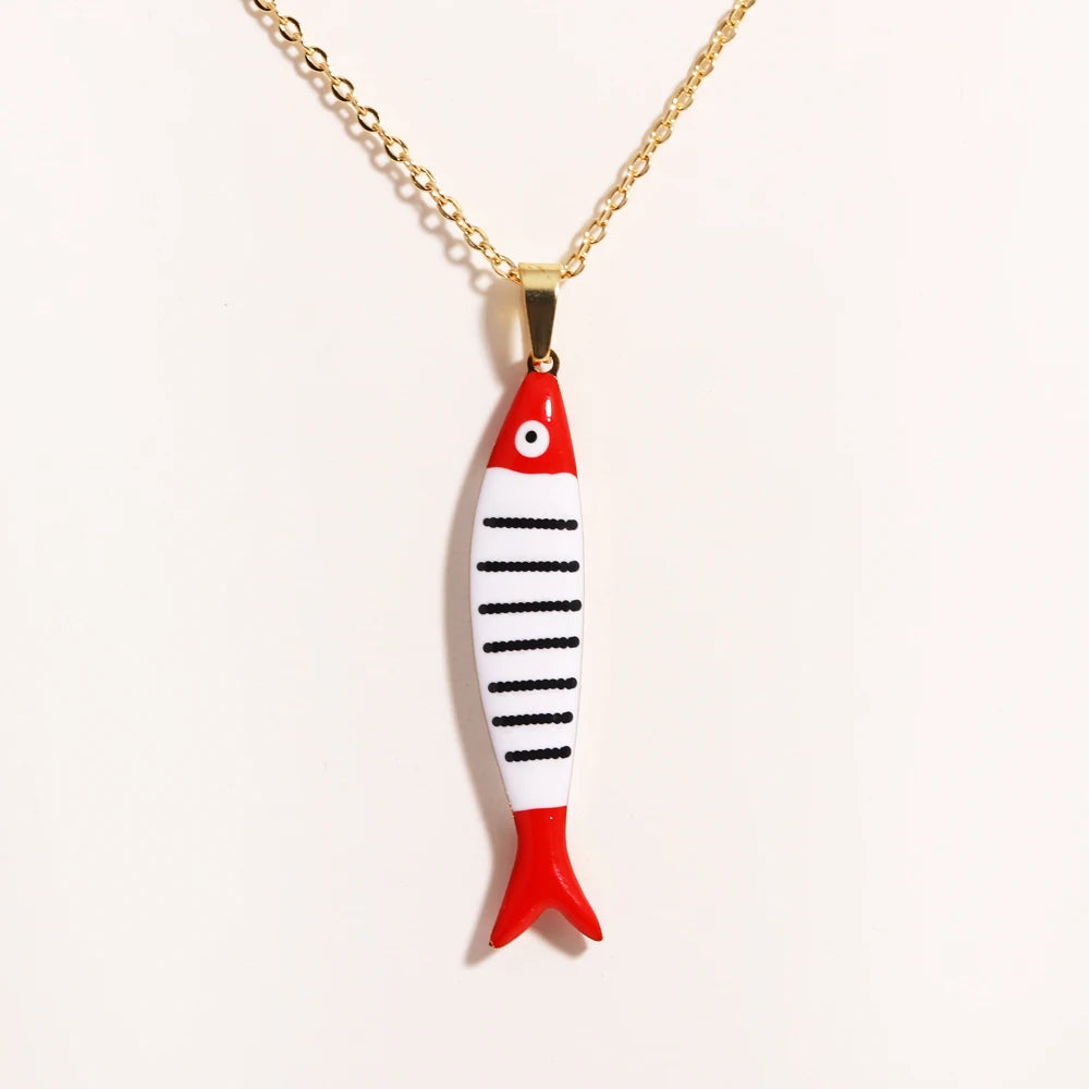 Cute Colorful Enamel Fish Pendant Necklace For Women Waterproof Gold Tone 🐟💖🌊
