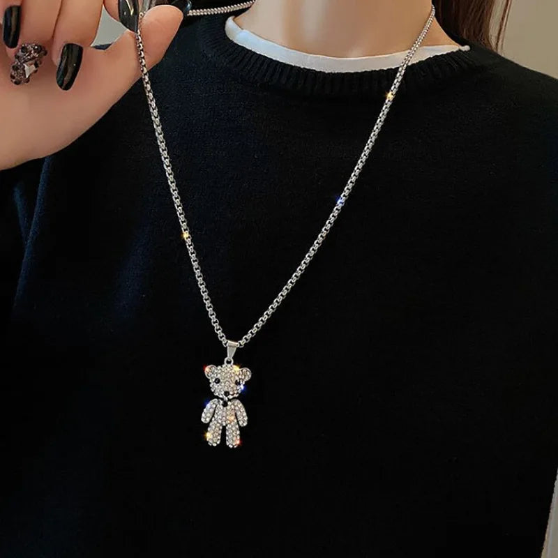 Kawaii Crystal Bear Pendant Necklace 🐻✨ - Adorable Bead Chain Jewelry for Women, Perfect Birthday Party Gift! 🎉💖