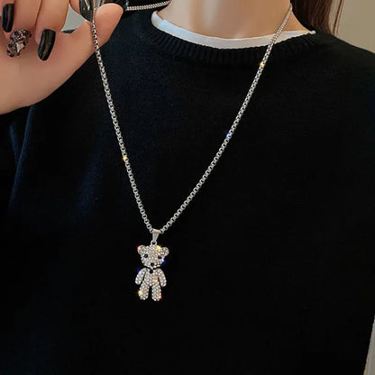 Kawaii Crystal Bear Pendant Necklace 🐻✨ - Adorable Bead Chain Jewelry for Women, Perfect Birthday Party Gift! 🎉💖