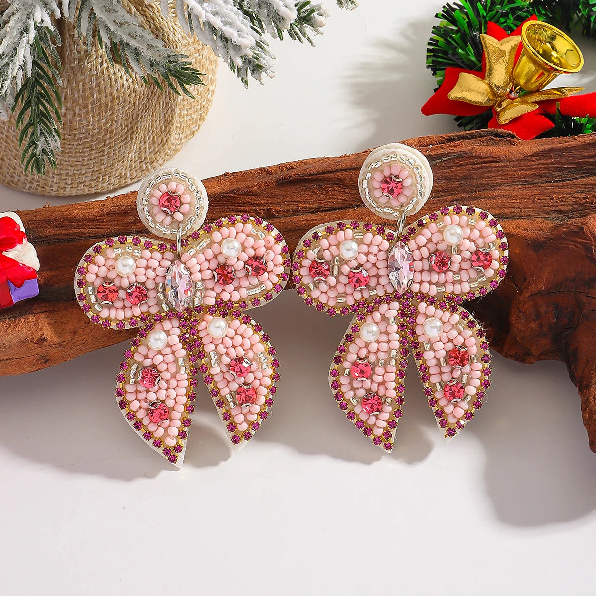 Pink Bowknot Christmas Tree Earrings For Women Boho Resin Drop Jewelry 🎀🌸🎄