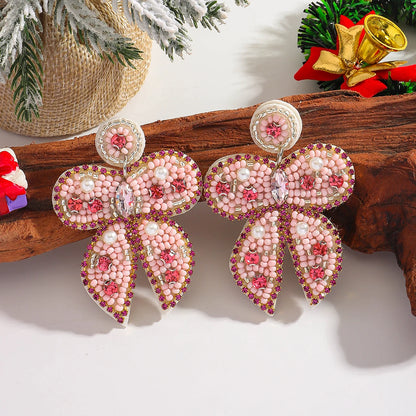 Pink Bowknot Christmas Tree Earrings For Women Boho Resin Drop Jewelry 🎀🌸🎄