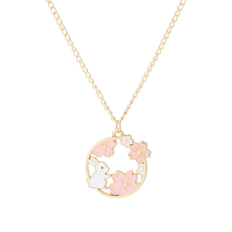 🐰✨ Adorable Sakura Bunny & Cat Pendant Necklace - Cute Charm for Trendy Ladies! 🌸💖 - Pixie Quill