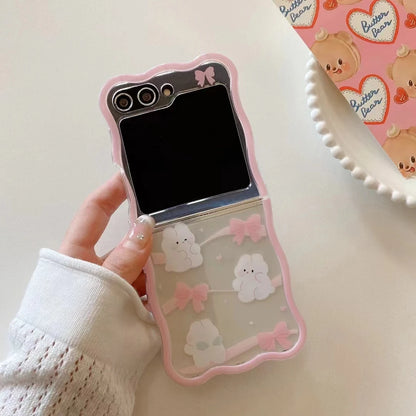 ✨Cute Crystal Cats & Bunnies 🌟 Stylish Pearl Wrist Strap Case for Samsung Galaxy Z Flip 6/5/4/3 5G 🐾💖