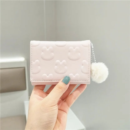 Women's Short Wallet Sweet PU Leather Cute Small Coin Purse Three Fold Card Holder Bag