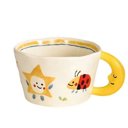 🌙 Whimsical Hand-Painted Moon Mug ☕ Kawaii Breakfast Cup for Tea & Coffee ☁️ Perfect Gift Idea! 🎁