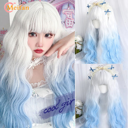 Kawaii Ombre Pink & Blonde Long Straight Wig 🎀✨ - Cute Lolita Cosplay Hair for Parties & Halloween! 🌸🖤