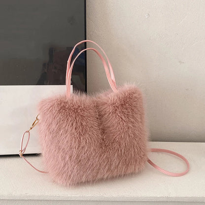 Kawaii Plush Faux Fur Bucket Tote 🐾✨ | Soft Winter Women's Handbag 👜🌸 | Adorable Crossbody Shoulder Bag for Cozy Style!