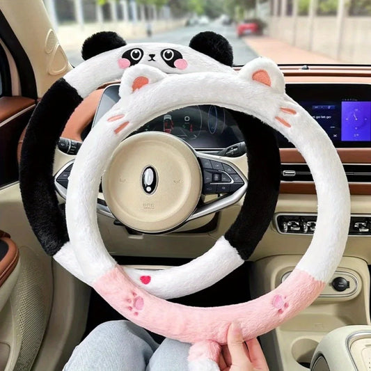 Kawaii Plush Cartoon Steering Wheel Cover 🌈✨ - Warm, Non-Slip & Adorable! 🐻💕