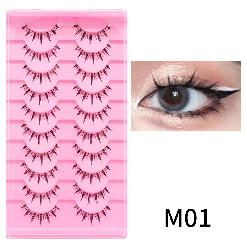 Adorable Manga Style False Eyelashes 10 Pairs Natural Full Strip Lashes For Anime Look Makeup ✨🐰🎀🌸