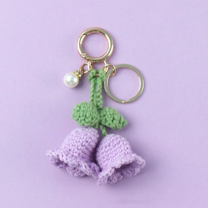 Fluffy Knitted Flower Keychain With Bell 🔔 Crocheted Wool Bag Charm For Women
