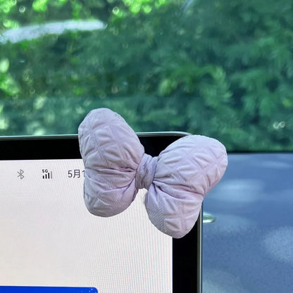 Kawaii Puff Bow Car Decor 🎀✨ | Adorable Light Luxury Fabric Accessories for Your Auto Interior! 🚗💕