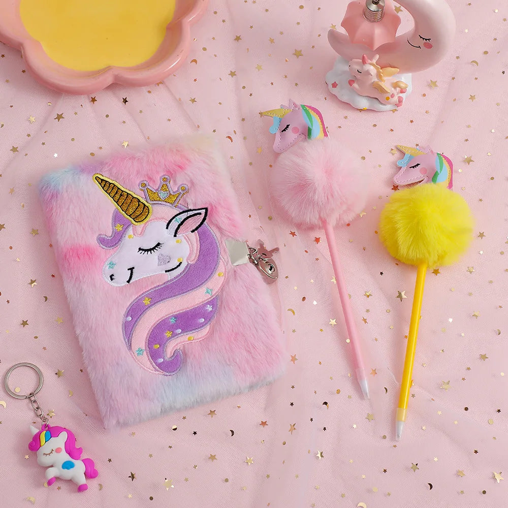 Kawaii Unicorn Plush Ballpoint Pen 🌈✨ - 4 Color Rainbow Writing Fun for Kids! 🎨🦄