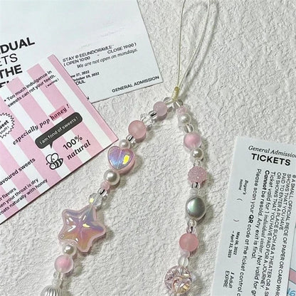 Korean Y2K Pink 3D Star Beaded Phone Lanyard Charm For All Phones 📱💗